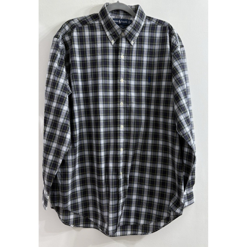 Vtg 90s Polo Ralph Lauren Blake Mens L Blue Plaid Cotton Button Down Preppy
